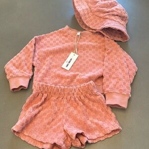 NWT Rylee + Cru Pink Terry Set with Hat